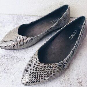 VIONIC Caballo Ballet Flat Pointed Toe Silver Metallic Comfort Shoes Size US 9